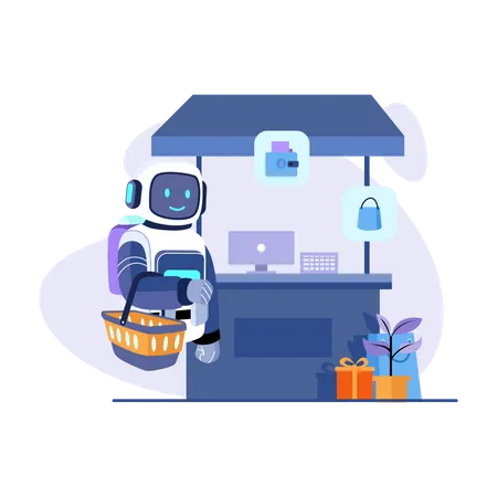 Robot Visit Our Store  Illustration