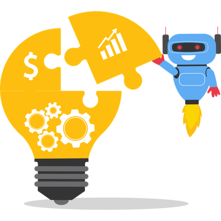 Robot with jigsaw puzzle  Illustration