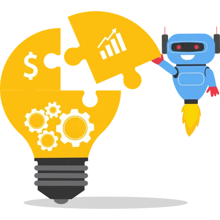 Robot with jigsaw puzzle  Illustration