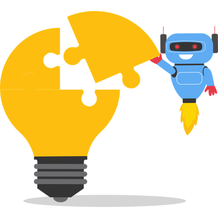 Robot with jigsaw puzzle  Illustration