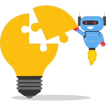 Robot with jigsaw puzzle  Illustration