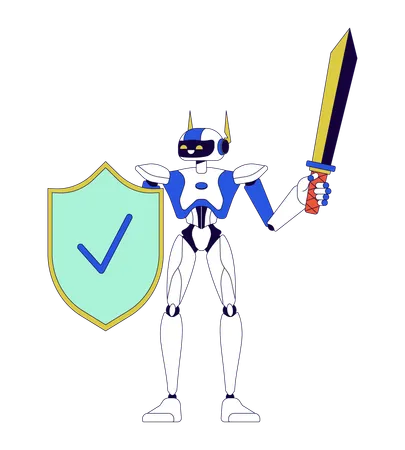 Robot with shield and sword  Illustration