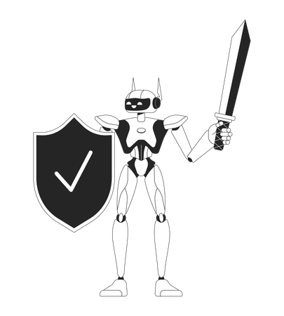 Robot with shield and sword  Illustration