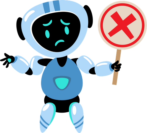 Robot with wrong sign  Illustration