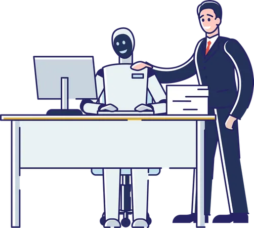 Robot Working At Computer  Illustration