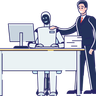 robot working at computer illustration