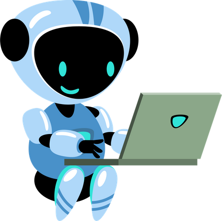 Robot working at laptop  Illustration