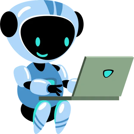 Robot working at laptop  Illustration