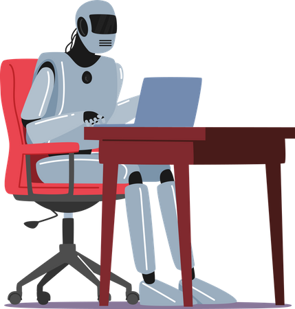 Robot working in office Illustration