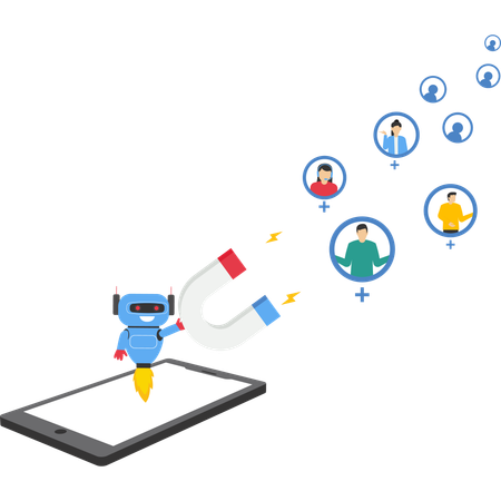 Robot working on customer retention  Illustration