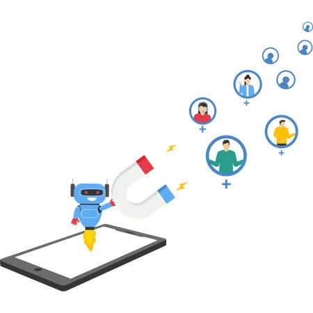 Robot working on customer retention  Illustration