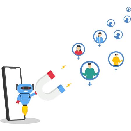 Robot working on customer retention  Illustration