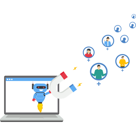 Robot working on customer retention  Illustration