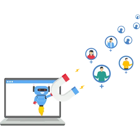 Robot working on customer retention  Illustration