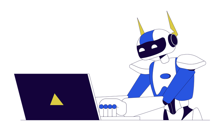 Robot working on laptop  Illustration