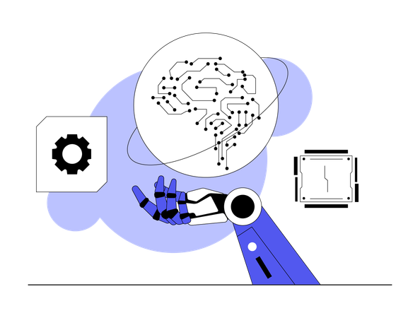 Robot works on artificial intelligence technology  Illustration