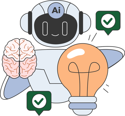 Robot works on human brain  Illustration