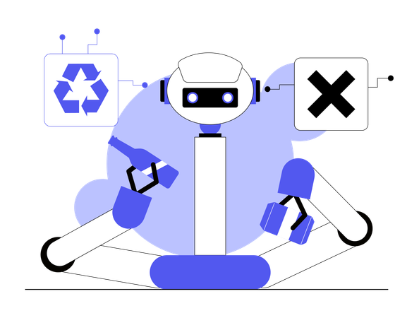 Robot works on recycle management  Illustration