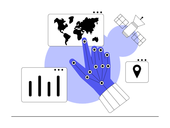 Robot works on satellite communication  Illustration