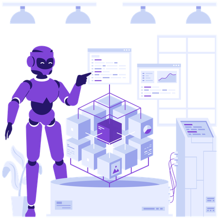 ロボットはブロックチェーンと連携する  イラスト