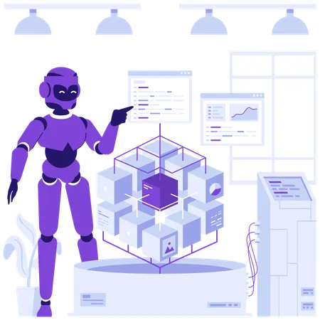 ロボットはブロックチェーンと連携する  イラスト