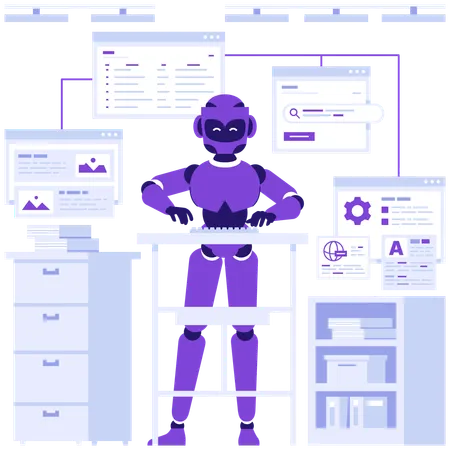 Robot works with search engine  Illustration
