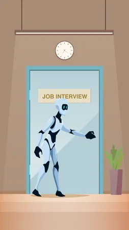 Robot va a una entrevista de trabajo  Ilustración