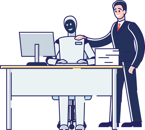 Roboter arbeitet am Computer  Illustration