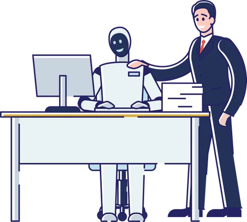 Roboter arbeitet am Computer  Illustration