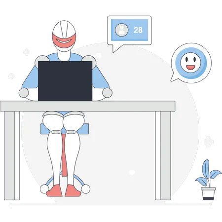 Roboter arbeitet am Laptop  Illustration