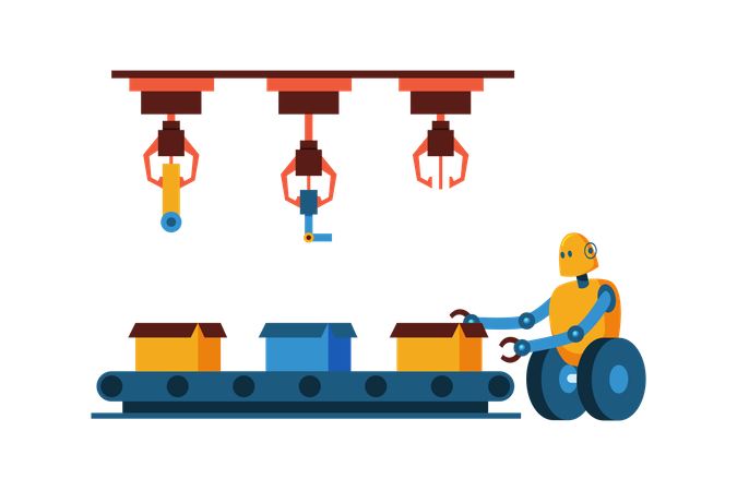 Roboter arbeitet im Lager  Illustration