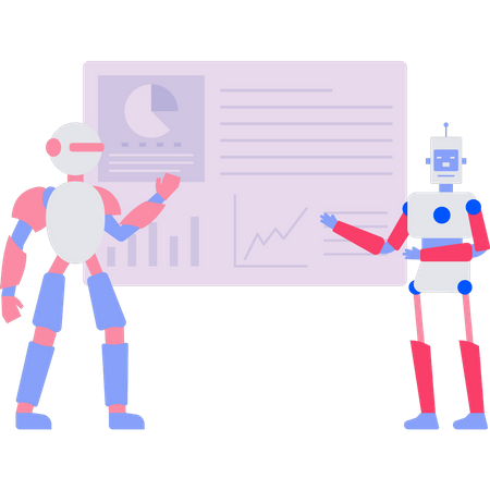 Roboter beobachten eine Chartpräsentation  Illustration