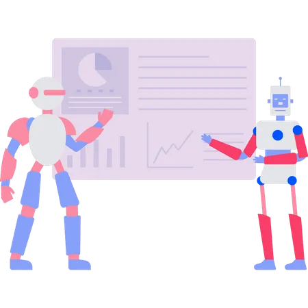 Roboter beobachten eine Chartpräsentation  Illustration