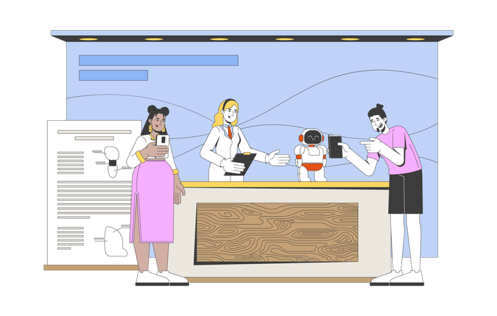 Roboter-Demo am Stand der Wissenschaftsmesse mit engagiertem, vielfältigem Publikum  Illustration