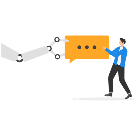 Roboter hält Sprechblase mit Mann  Illustration