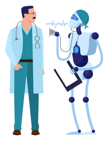 Roboter unterstützen Arzt bei der Gesundheitsfürsorge  Illustration