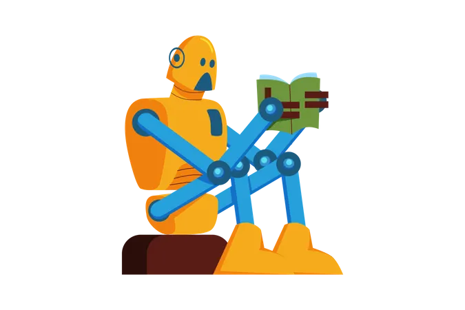 Roboter lernt aus Buch  Illustration