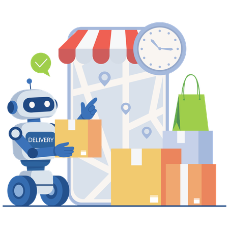 Roboter-Lieferservice mit Karte und Uhr  Illustration