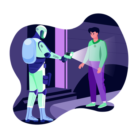 Roboterpolizei scannt Menschen  Illustration