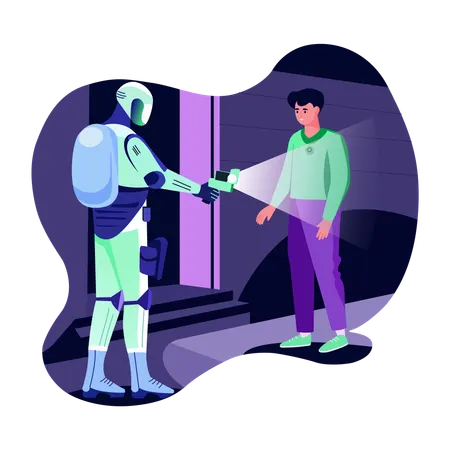Roboterpolizei scannt Menschen  Illustration