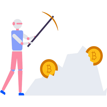 Roboter schürft Bitcoin  Illustration