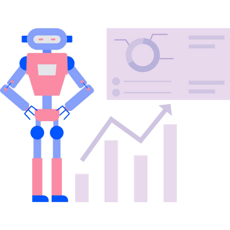 Der Roboter steht neben einer Diagrammpräsentation  Illustration