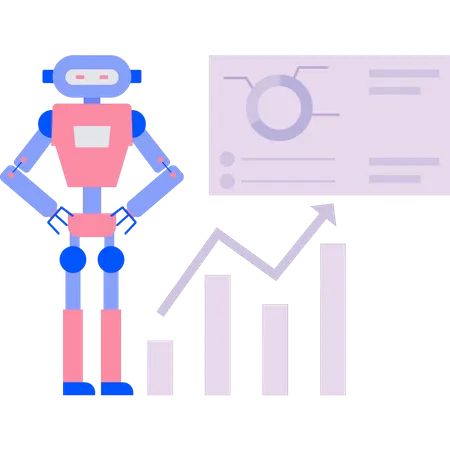 Der Roboter steht neben einer Diagrammpräsentation  Illustration