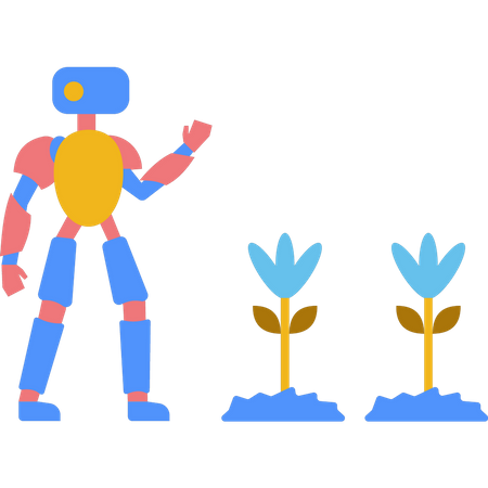 Roboter steht in der Nähe einer Anlage  Illustration