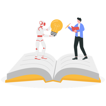 Roboter und Geschäftsmann mit Idee  Illustration