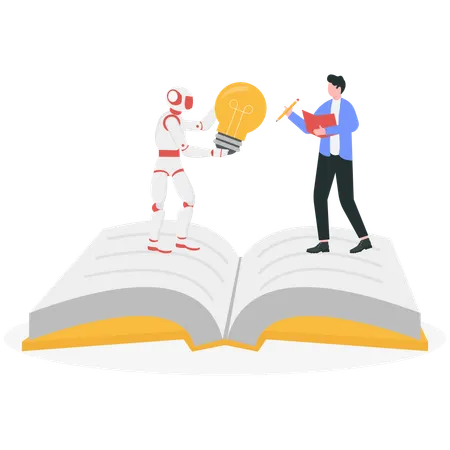 Roboter und Geschäftsmann mit Idee  Illustration