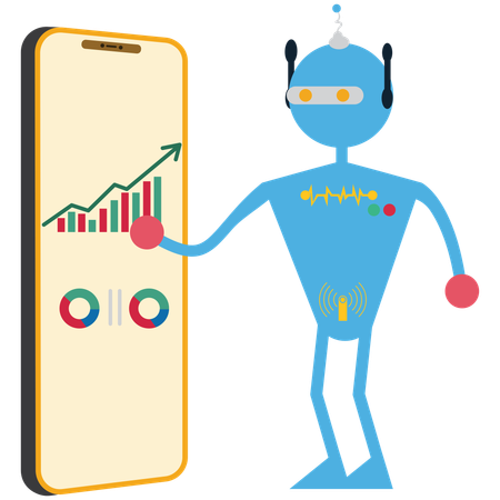 Roboter zeigt Börsenhandelsdiagramm auf Mobilgeräten  Illustration