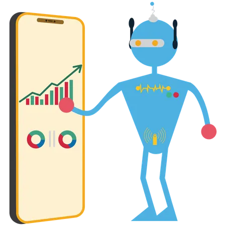 Roboter zeigt Börsenhandelsdiagramm auf Mobilgeräten  Illustration