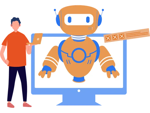 Roboterentwickler arbeitet an Robotercode  Illustration
