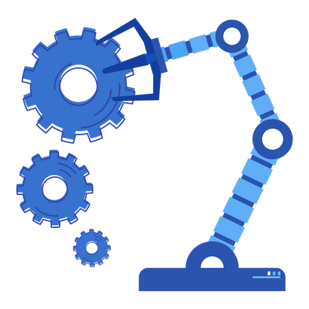 Robotic arm picks up gear  Illustration